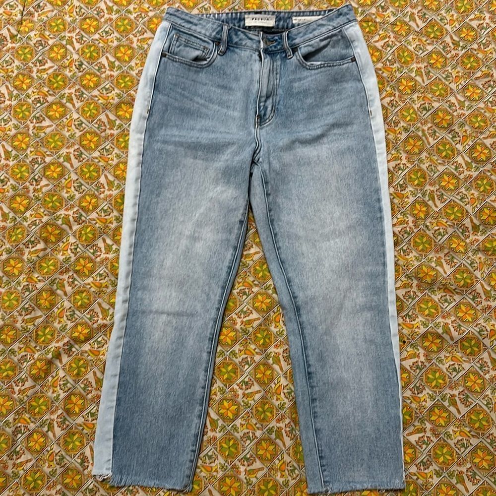 PacSun Two Tone Side Stripe Mom Jeans Sz 27 High Rise Light Wash 100% Cotton